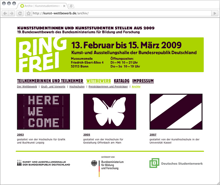 Screenshot der Website www.kunst-wettbewerb.de